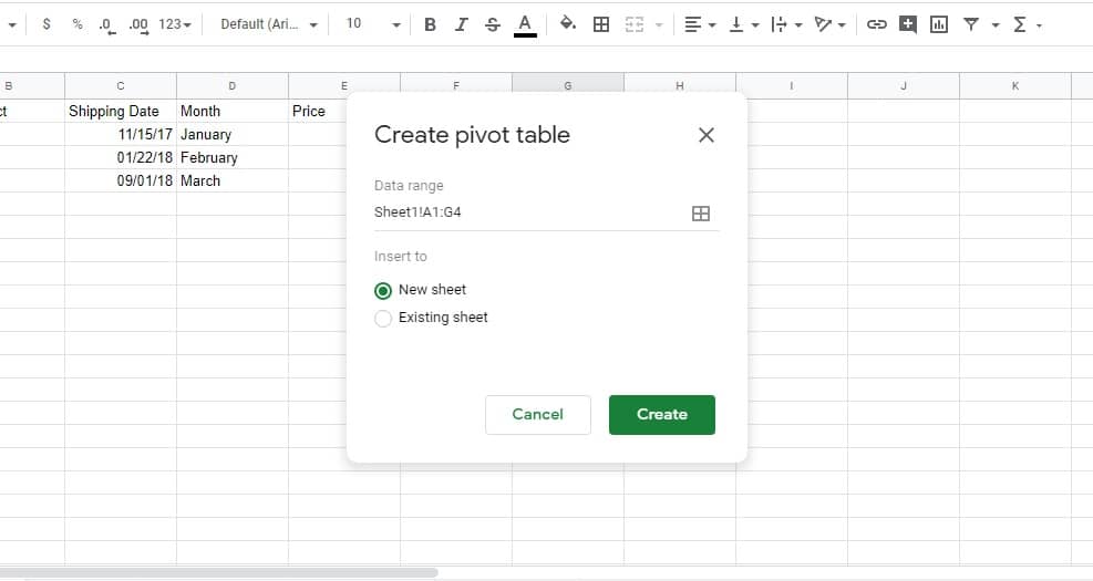 Google Sheets create Pivot new Sheet